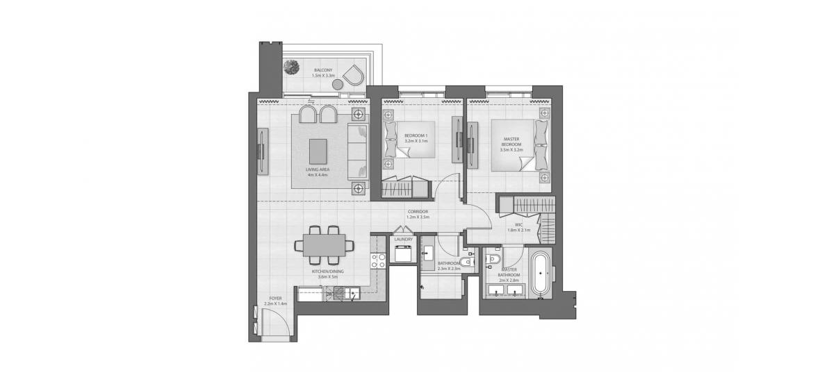 Plano del apartamento «B», 2 dormitorios en CREEK EDGE