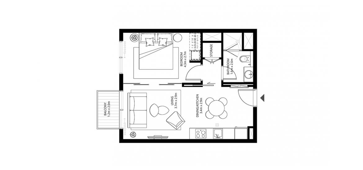 Plano del apartamento «COLLECTIVE 2.0 1BR 45SQM», 1 dormitorio en COLLECTIVE 2.0