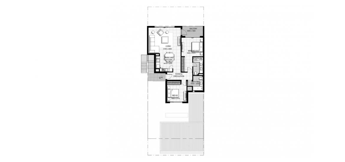 Plano del apartamento «B», 2 dormitorios en URBANA II