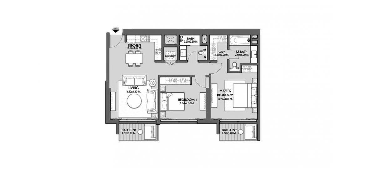 Plano del apartamento «ACT ONE | ACT TWO TOWERS 2BR 104SQM», 2 dormitorios en ACT ONE | ACT TWO TOWERS