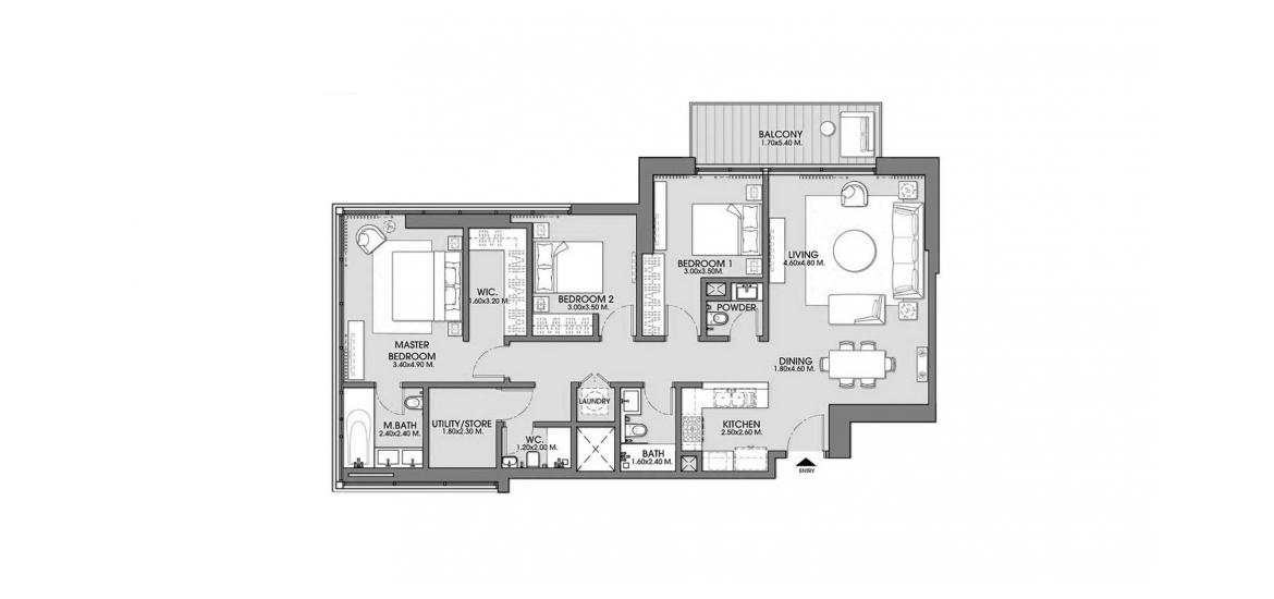 Plano del apartamento «ACT ONE | ACT TWO TOWERS 3BR 140SQM», 3 dormitorios en ACT ONE | ACT TWO TOWERS
