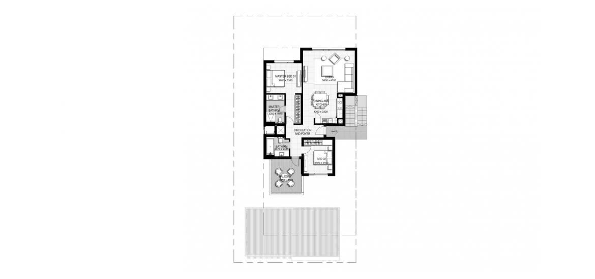 Plano del apartamento «A», 2 dormitorios en URBANA II