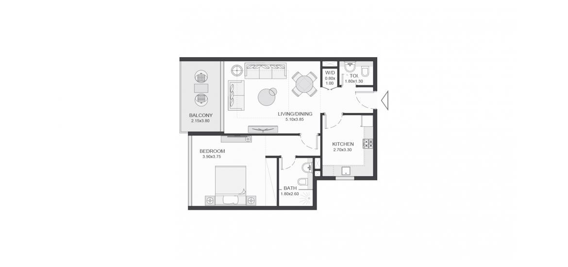 Plano del apartamento «75SQM», 1 dormitorio en TRIA