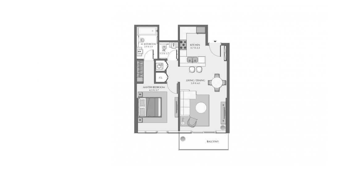 Plano del apartamento «82SQM», 2 dormitorios en WASL 1 RESIDENCES