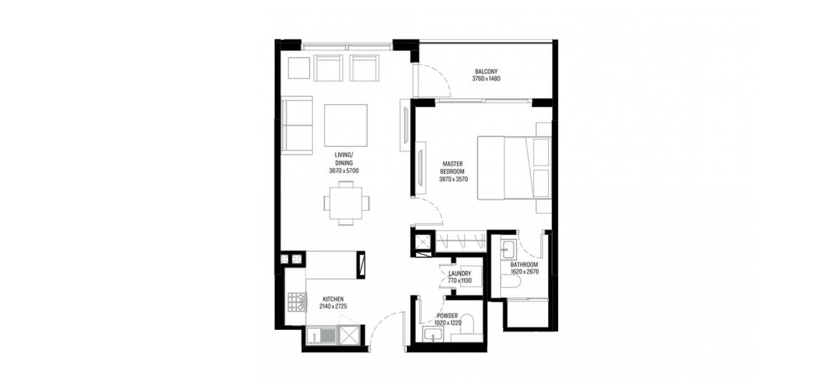 Plano del apartamento «A», 1 dormitorio en THE CREST GRANDE