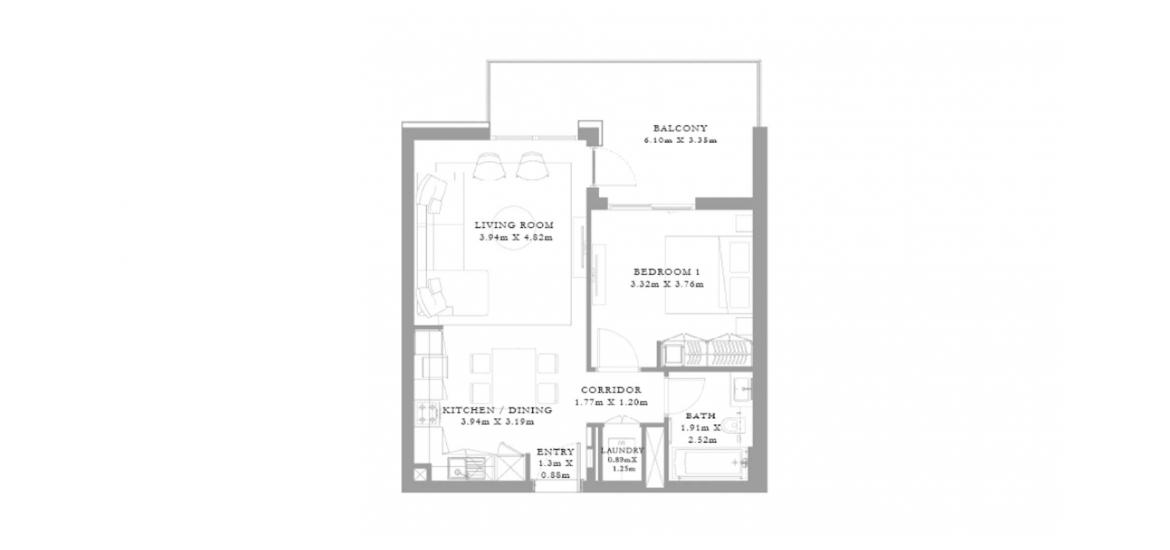 Plano del apartamento «B», 1 dormitorio en SEAGATE