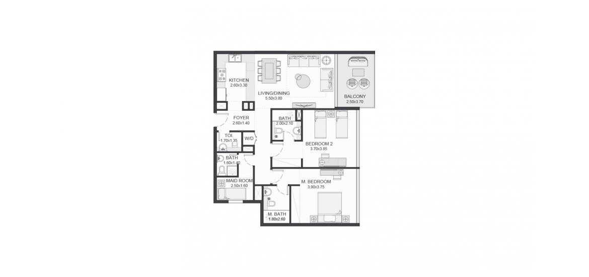 Plano del apartamento «116SQM», 2 dormitorios en TRIA