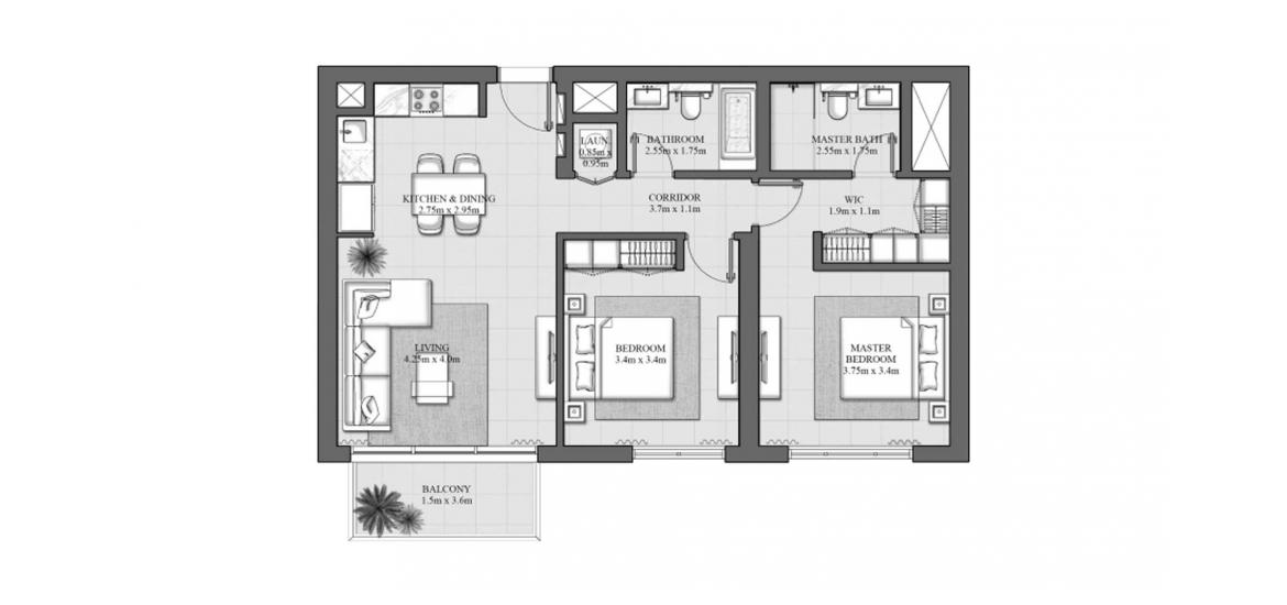 Plano del apartamento «92SQM 11», 2 dormitorios en HILLS PARK