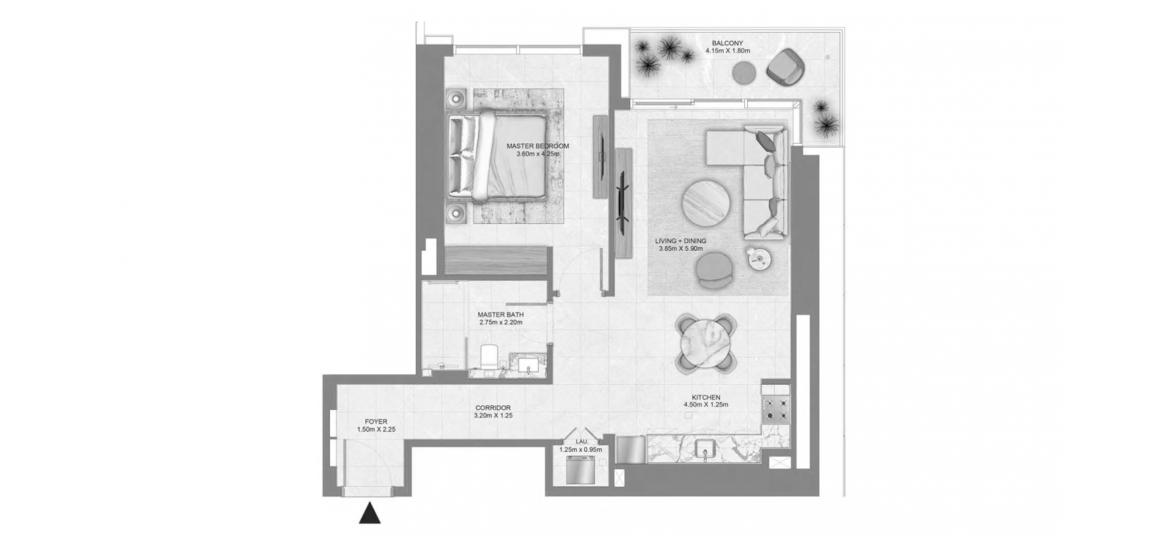 Plano del apartamento «1 BERDROOM TYPE 02», 1 dormitorio en CREEK WATERS APARTMENTS