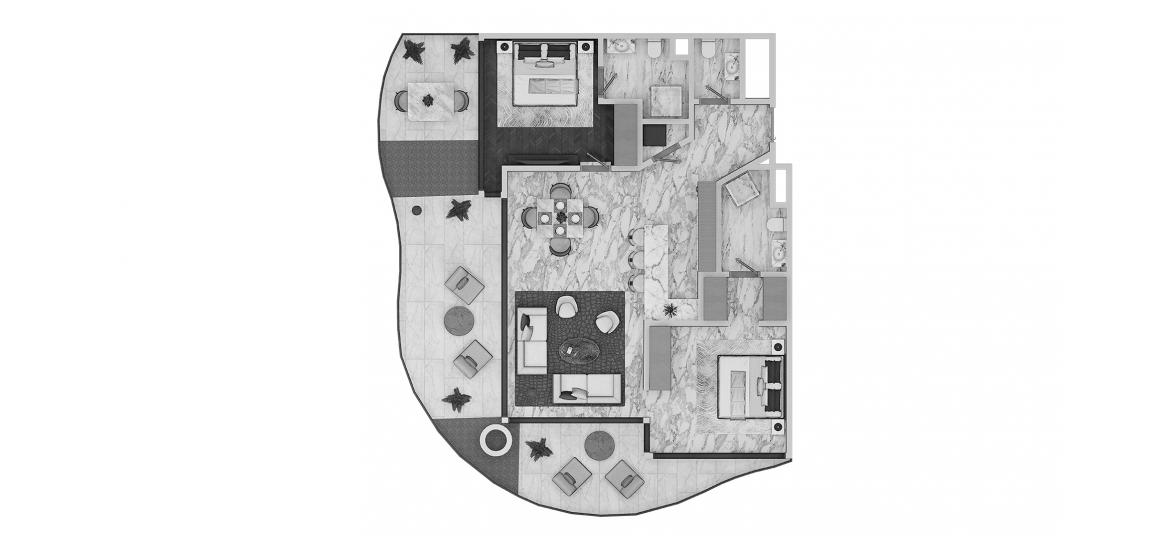 Plano del apartamento «2br 136sqm v2», 2 dormitorios en DAMAC CHIC TOWER