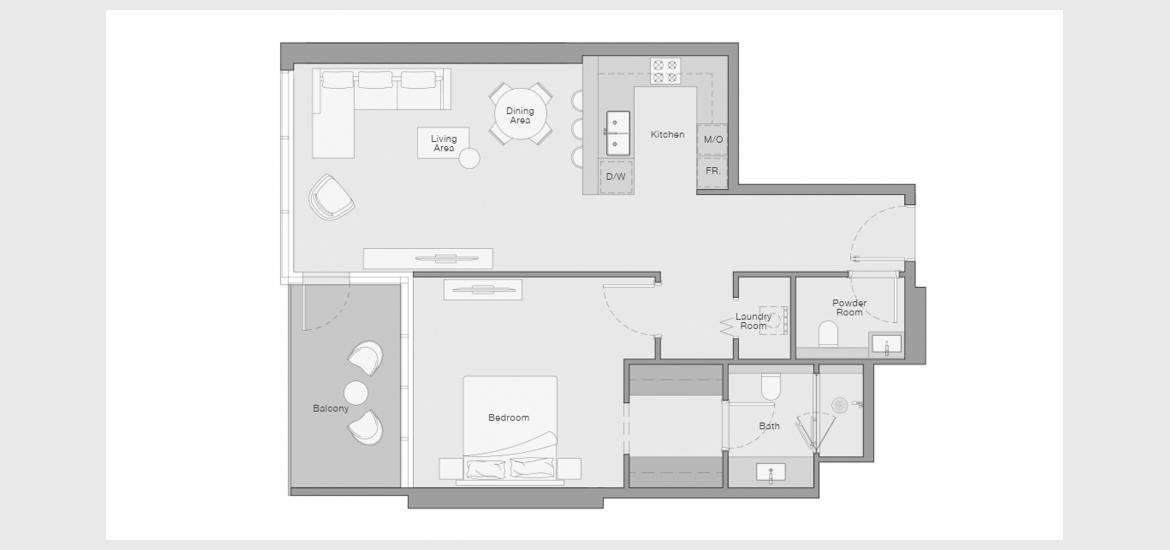 Plano del apartamento «1 BERDROOM TYPE B», 1 dormitorio en THE QUAYSIDE RESIDENCES