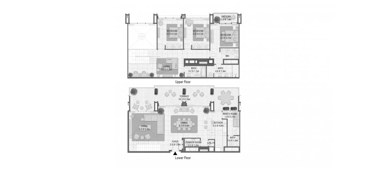 Plano del apartamento «293 SQ.M 3 BEDROOM DUPLEX TYPE 07», 3 dormitorios en DESIGN QUARTER AT D3