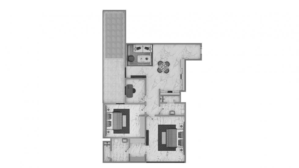 Plano del apartamento «2 BR Type A 98SQM», 2 dormitorios en ELITZ