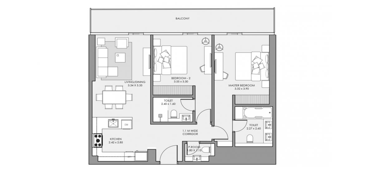Plano del apartamento «2 BEDROOM TYPE 01», 2 dormitorios en MAR CASA