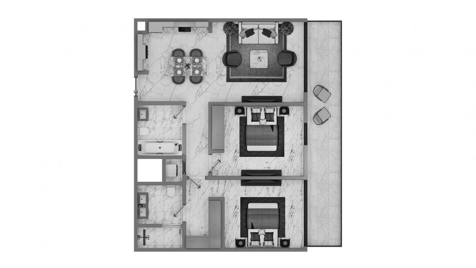 Plano del apartamento «2 BR Type A 113SQM», 2 dormitorios en EMAAR GOLF HEIGHTS
