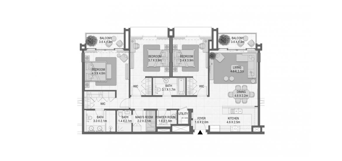 Plano del apartamento «156 SQ.M 3 BEDROOM TYPE 01», 3 dormitorios en DESIGN QUARTER AT D3