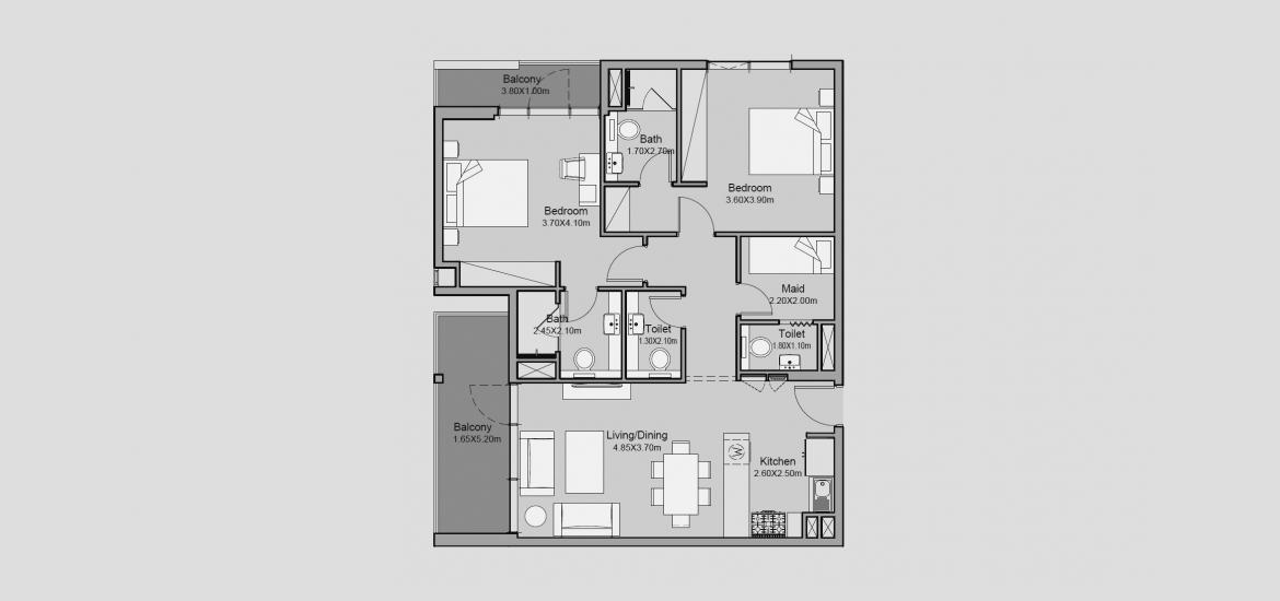 Plano del apartamento «105 SQ.M 2 BR TYPE 04», 2 dormitorios en MILLENNIUM TALIA RESIDENCES