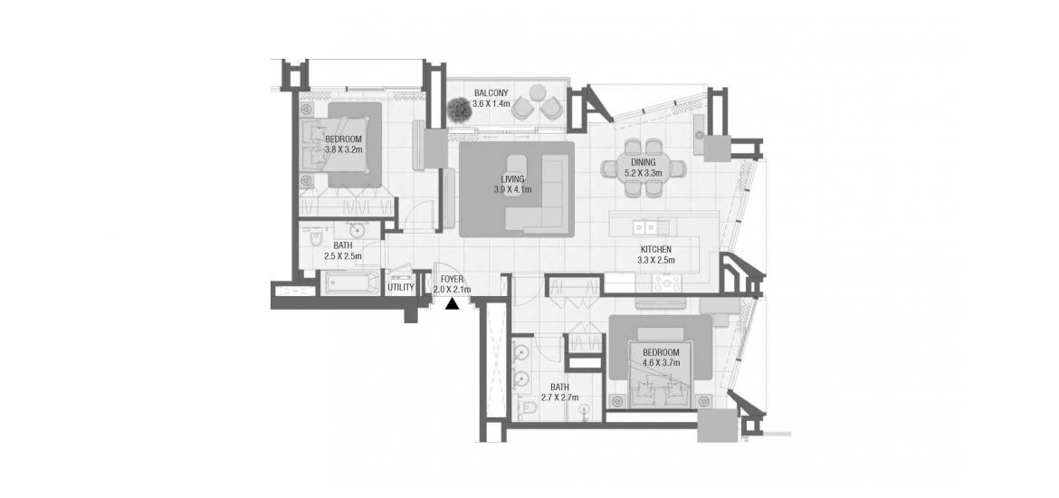Plano del apartamento «109 SQ.M 2 BEDROOM TYPE 03», 2 dormitorios en DESIGN QUARTER AT D3