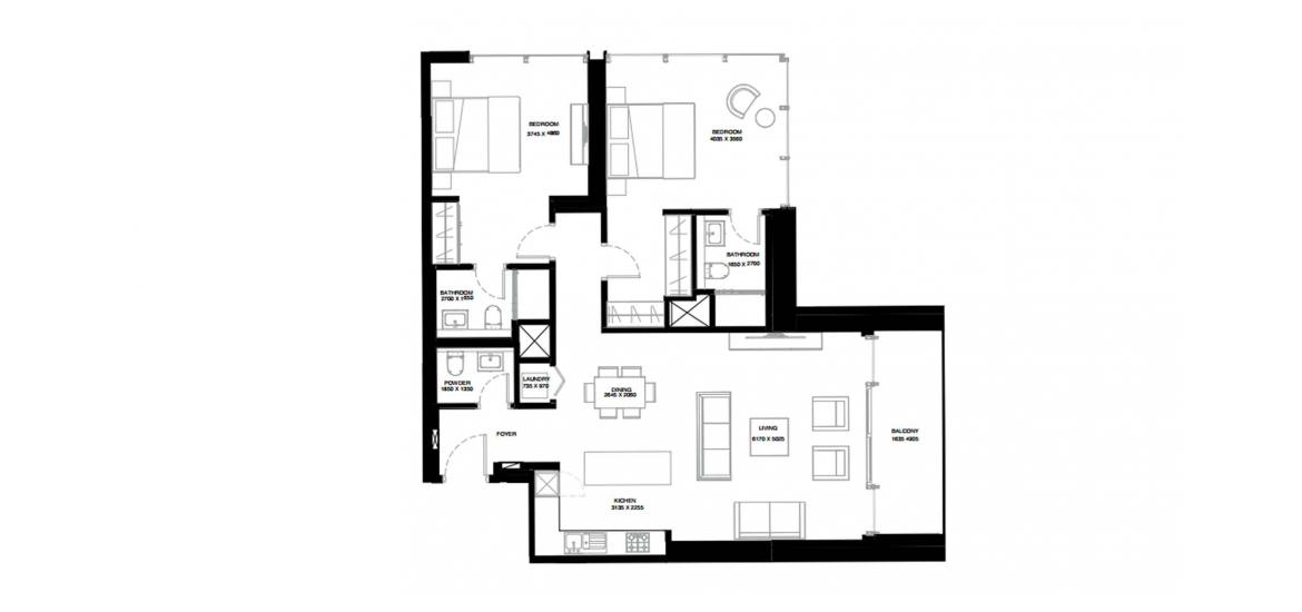 Plan d'étage de l'appartement «C», 2 chambres à CREEK VISTAS GRANDE