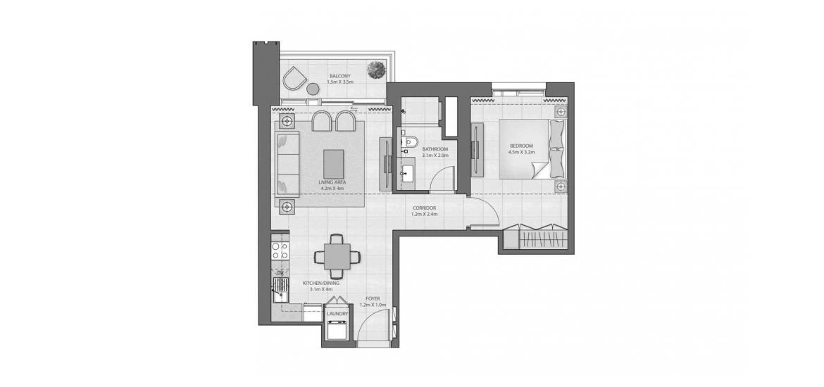 Plan d'étage de l'appartement «A», 1 chambre à coucher à CREEK EDGE