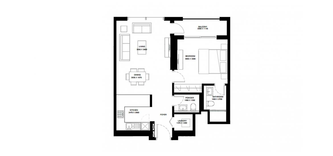 Plan d'étage de l'appartement «A», 1 chambre à coucher à CREEK VISTAS GRANDE