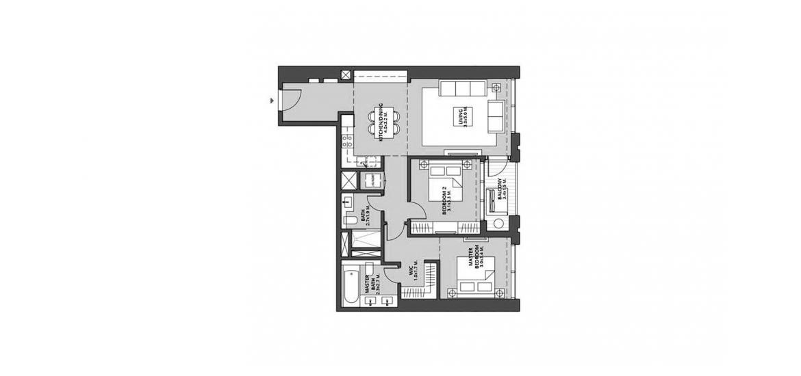 Plan d'étage de l'appartement «DOWNTOWN VIEWS 2 2BR 102SQM», 2 chambres à DOWNTOWN VIEWS 2