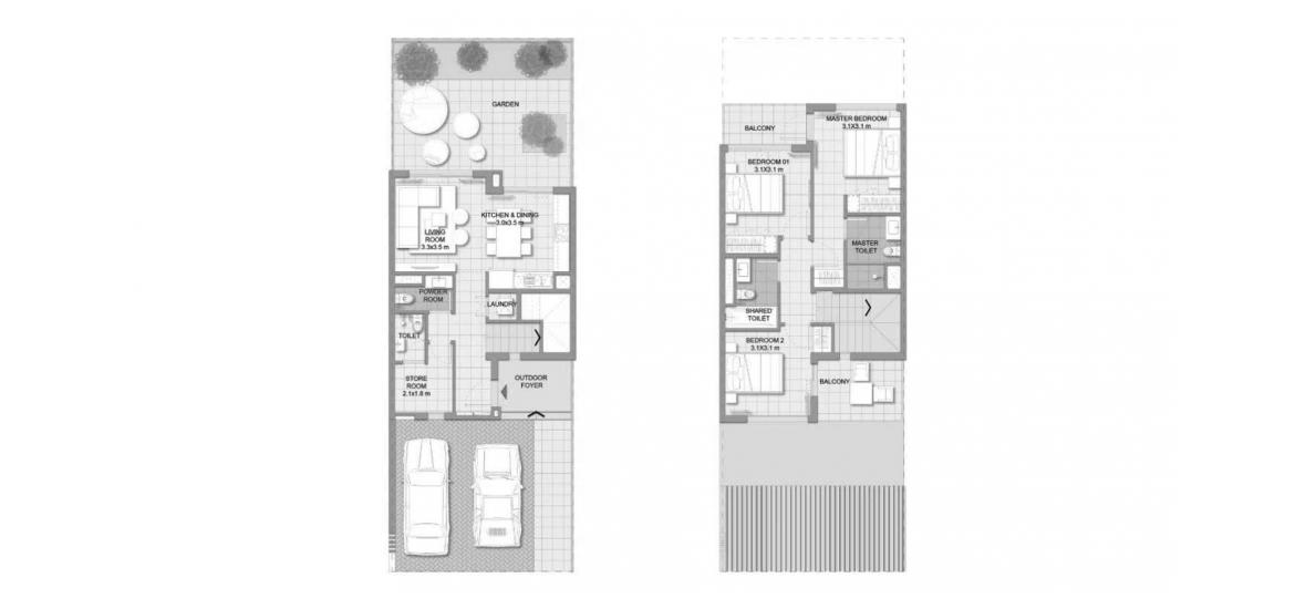 Plan d'étage de l'appartement «A», 3 chambres à EXPO GOLF