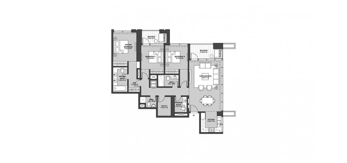 Plan d'étage de l'appartement «DOWNTOWN VIEWS 2 3BR 151SQM», 3 chambres à DOWNTOWN VIEWS 2