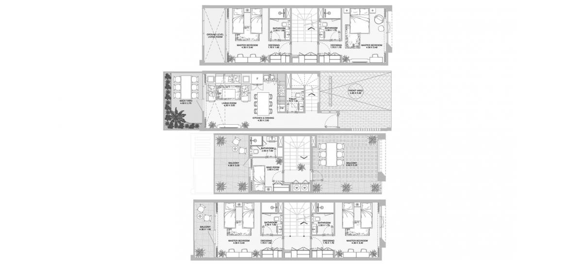 Plan d'étage de l'appartement «A», 4 chambres à VERDANA TOWNHOUSES