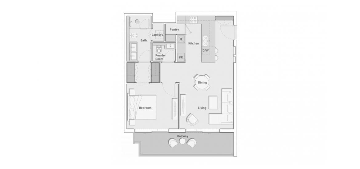 Plan d'étage de l'appartement «A», 1 chambre à coucher à ELLINGTON HOUSE