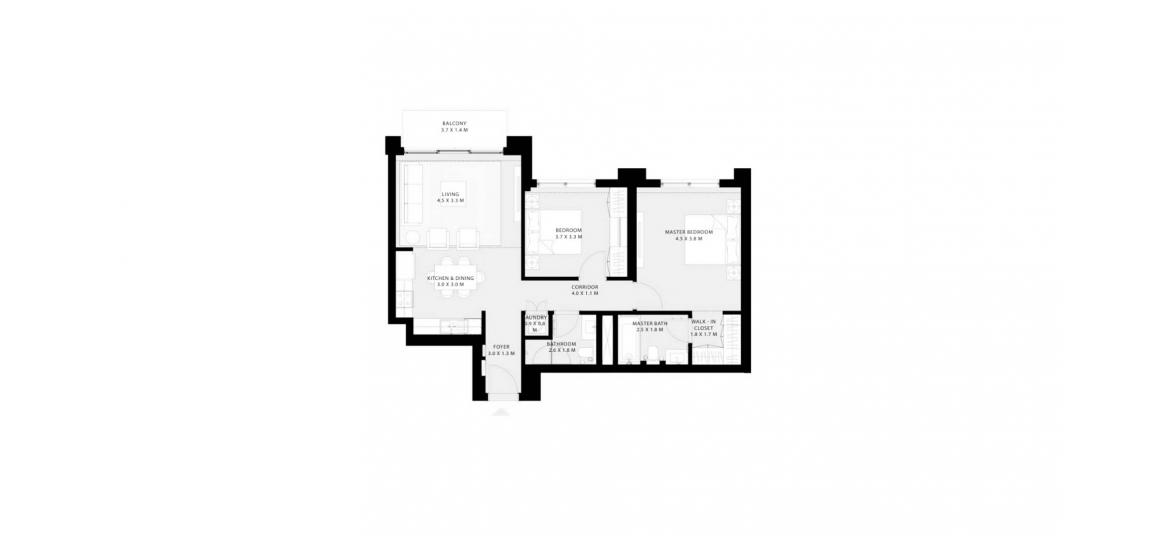 Plan d'étage de l'appartement «91SQM», 2 chambres à PARK FIELD