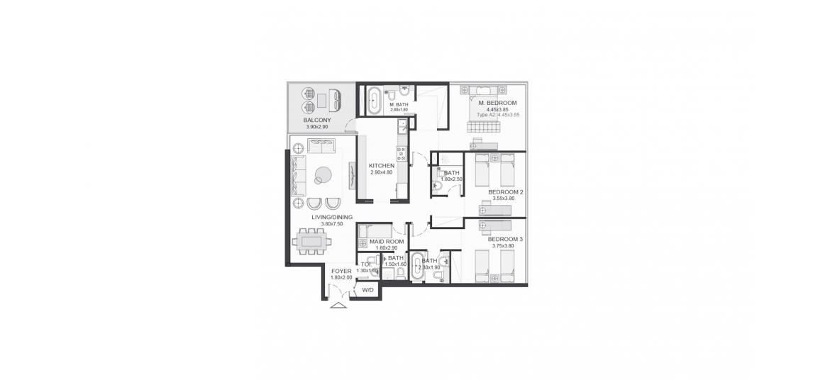 Plan d'étage de l'appartement «164SQM», 3 chambres à TRIA