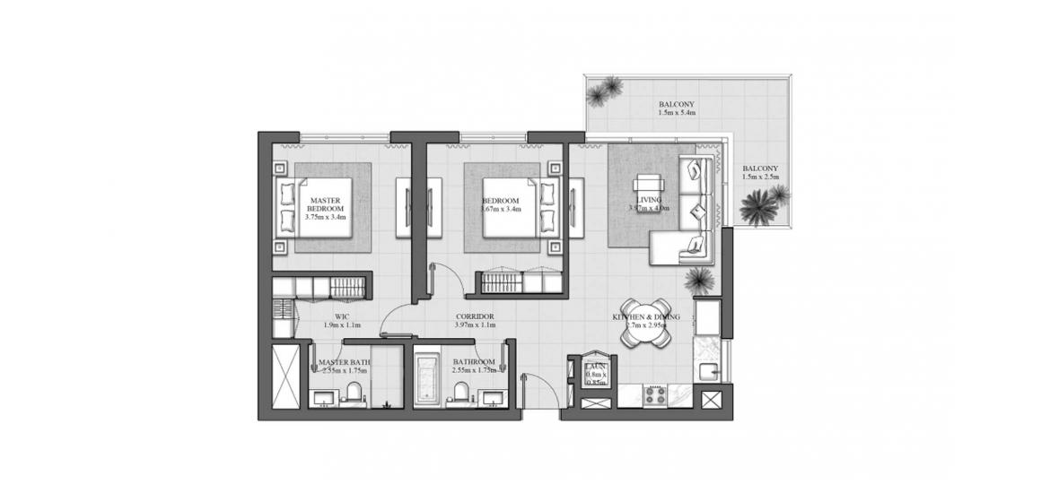Plan d'étage de l'appartement «100SQM 1», 2 chambres à HILLS PARK