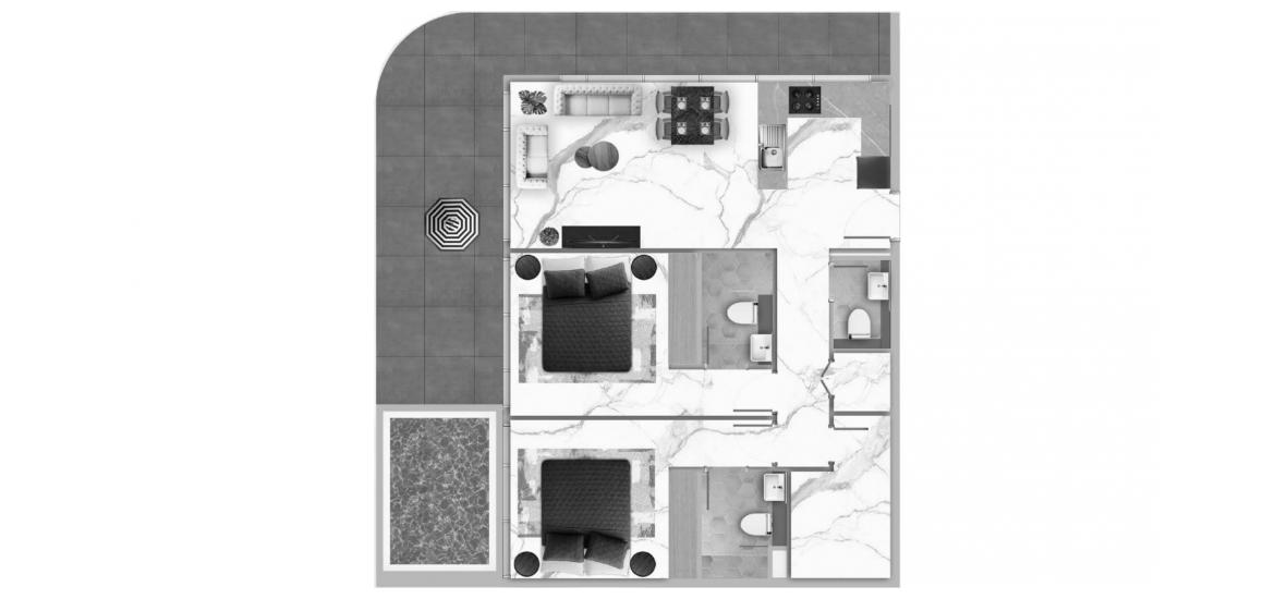 Plan d'étage de l'appartement «Two Bedroom+Private Pool», 2 chambres à SAMANA MYKONOS