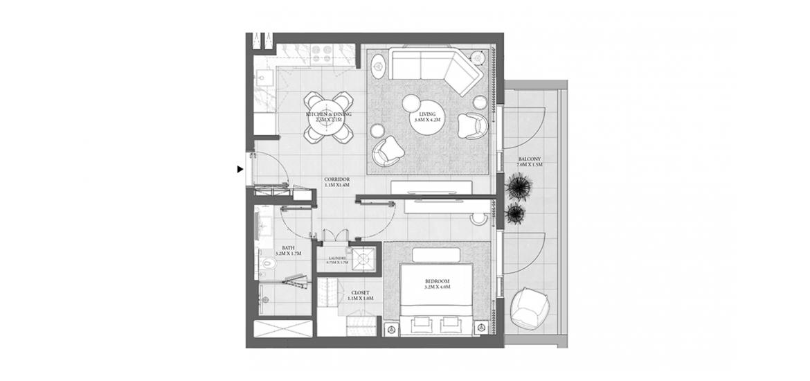Plan d'étage de l'appartement «BUILDING 1 1 BEDROOM 70SQ.M», 1 chambre à coucher à SAVANNA RESIDENCES
