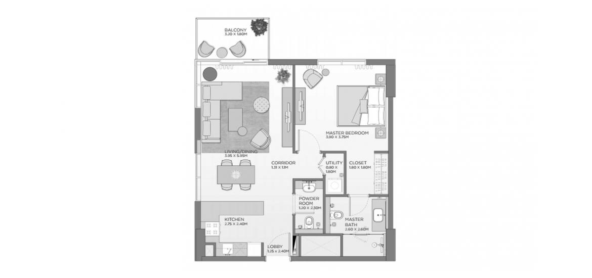 Plan d'étage de l'appartement «B4», 1 chambre à coucher à LAUREL CENTRAL PARK