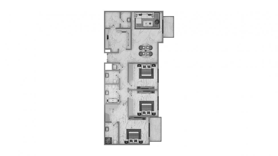 Plan d'étage de l'appartement «3BR Type A 130SQM», 3 chambres à ASCOT RESIDENCES