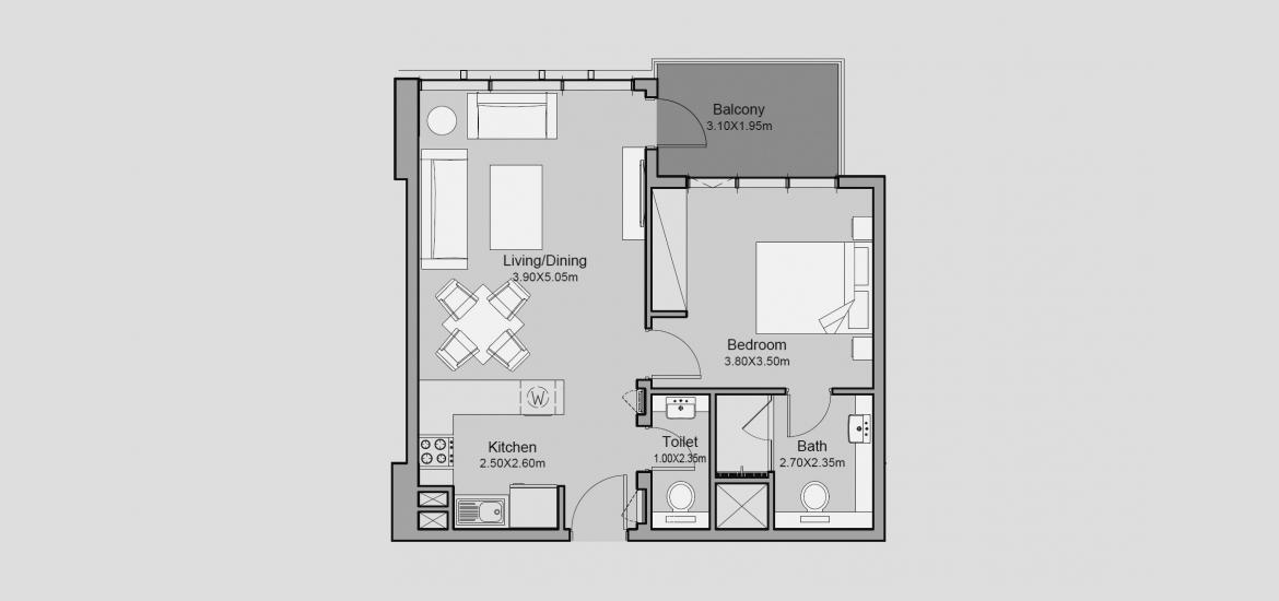 Plan d'étage de l'appartement «62 SQ.M 1 BR TYPE 01-C», 1 chambre à coucher à MILLENNIUM TALIA RESIDENCES