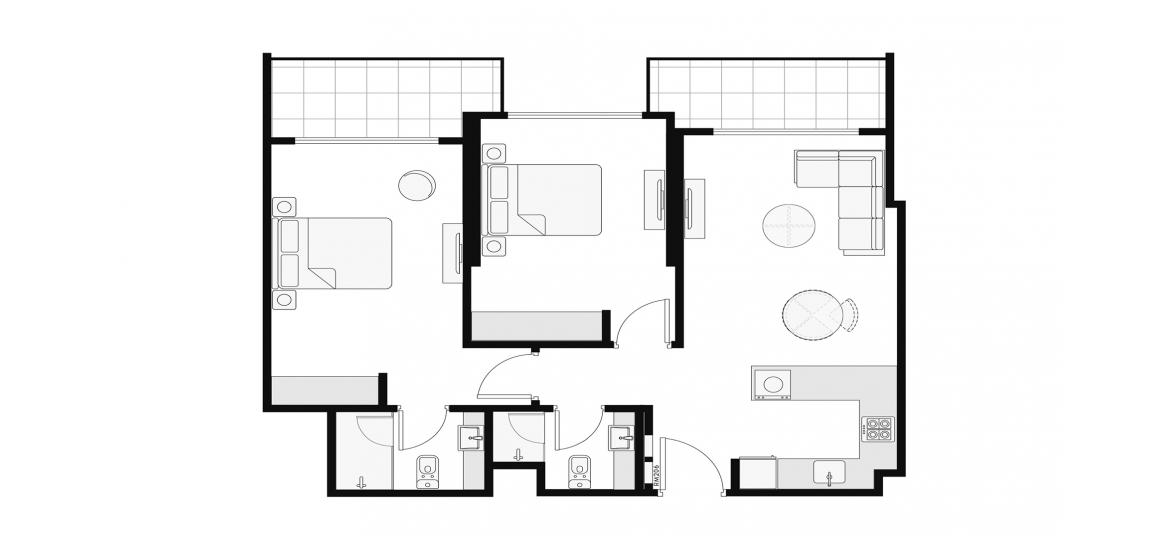 Plan d'étage de l'appartement «91 SQ.M. 2BR TYPE 1», 2 chambres à AZIZI AMBER
