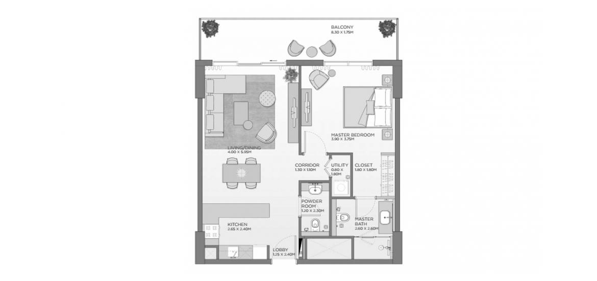 Plan d'étage de l'appartement «B2», 1 chambre à coucher à LAUREL CENTRAL PARK