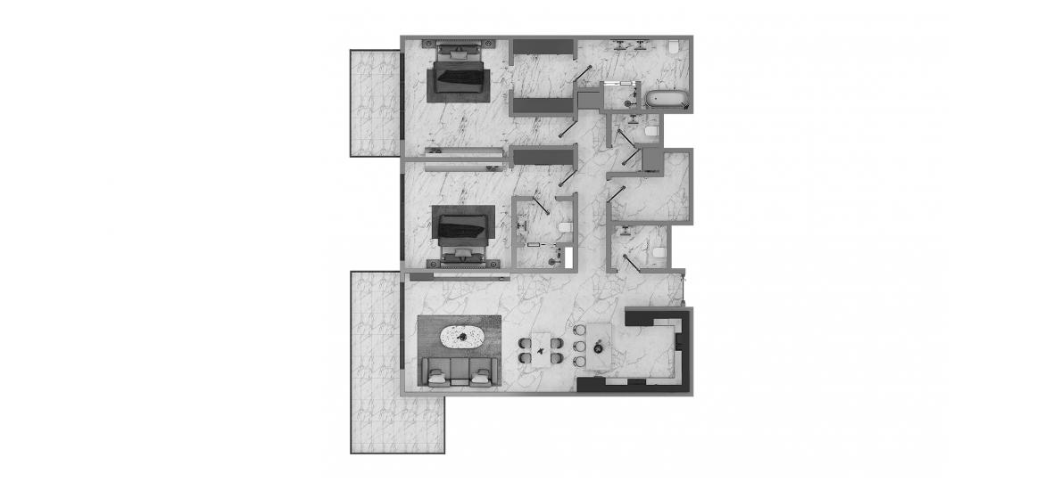 Plan d'étage de l'appartement «2 Bedroom 01 158SQM», 2 chambres à CANAL FRONT RESIDENCES