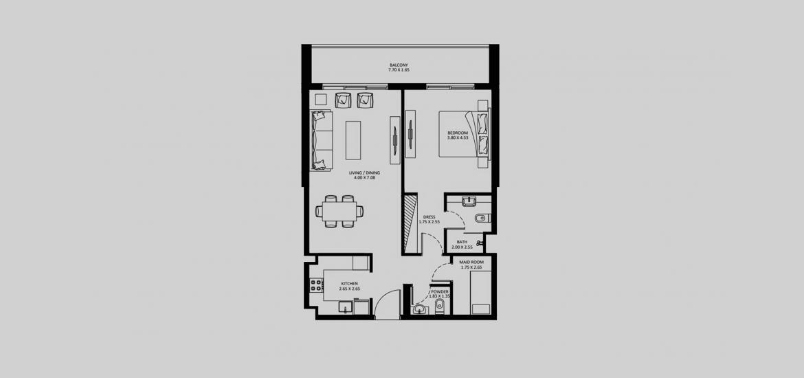 Plan d'étage de l'appartement «ELEGANZ-1BD-939-965-TYPE-G», 1 chambre à coucher à ELEGANZ