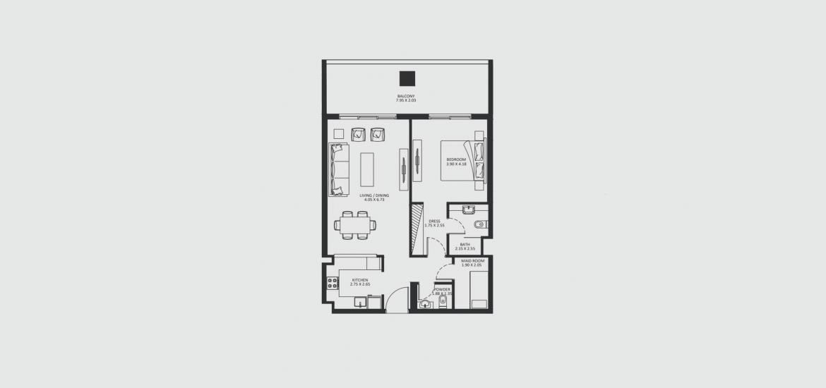 Plan d'étage de l'appartement «ELEGANZ-1BD-951-1152-TYPE-B», 1 chambre à coucher à ELEGANZ