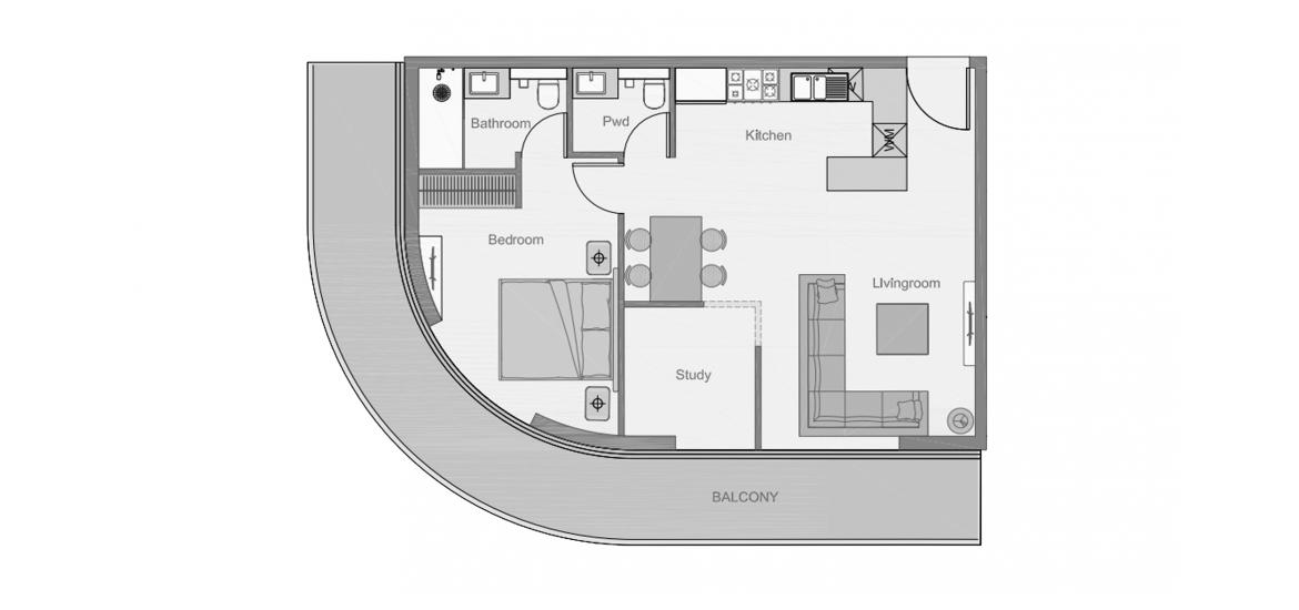 Plan d'étage de l'appartement «THE CENTRAL DOWNTOWN ONE-BEDROOM-TYPE-1-71M», 1 chambre à coucher à THE CENTRAL DOWNTOWN