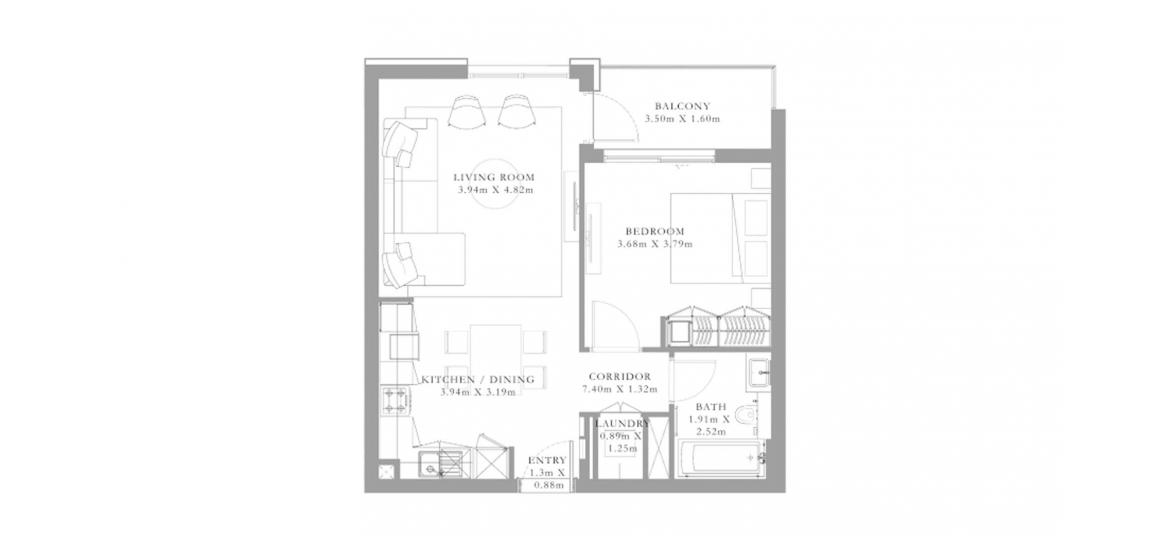 Планировка апартаментов «A» 1 спальня в ЖК SEAGATE