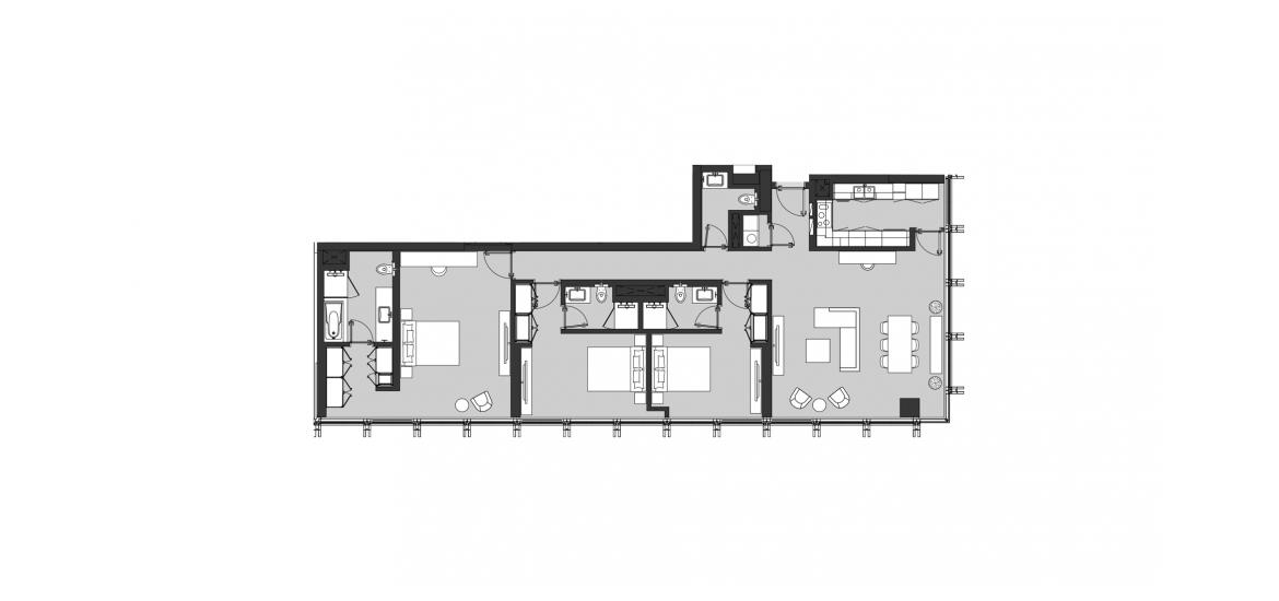 Планировка апартаментов «THREE BEDROOM TYPE A1» 3 спальни в ЖК RESIDENCE 110