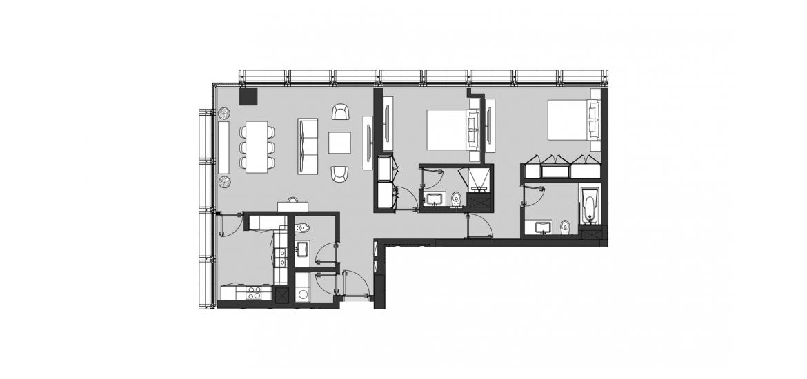 Планировка апартаментов «TWO BEDROOM TYPE B1» 2 спальни в ЖК RESIDENCE 110