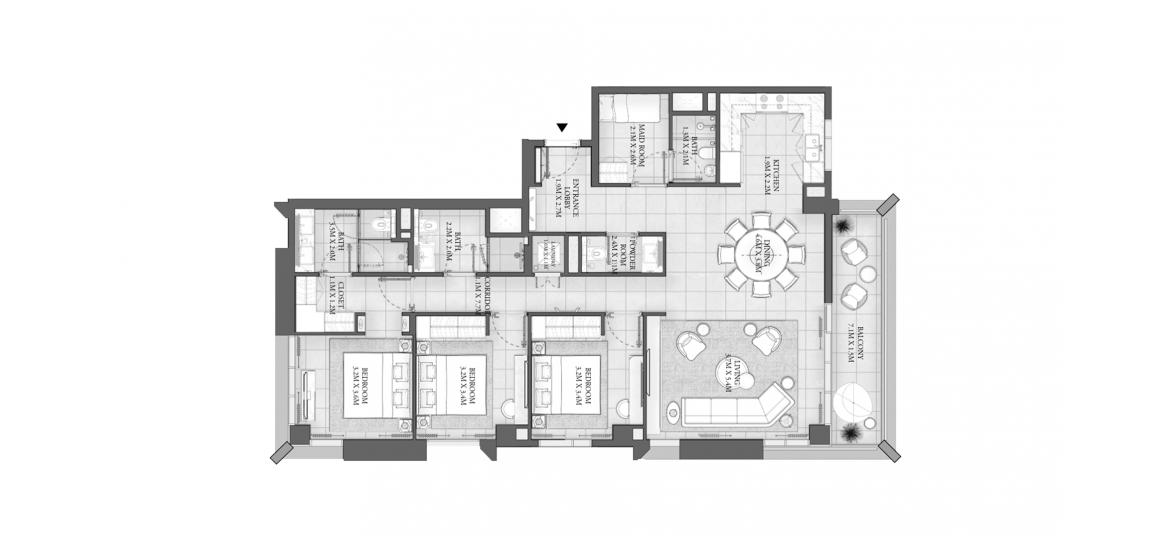 Планировка апартаментов «BUILDING 1 3 BEDROOM TOTAL 158SQ.M» 3 спальни в ЖК SAVANNA RESIDENCES