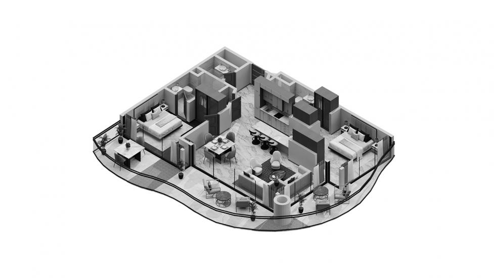 Планировка апартаментов «2br 136sqm v1» 2 спальни в ЖК DAMAC CHIC TOWER