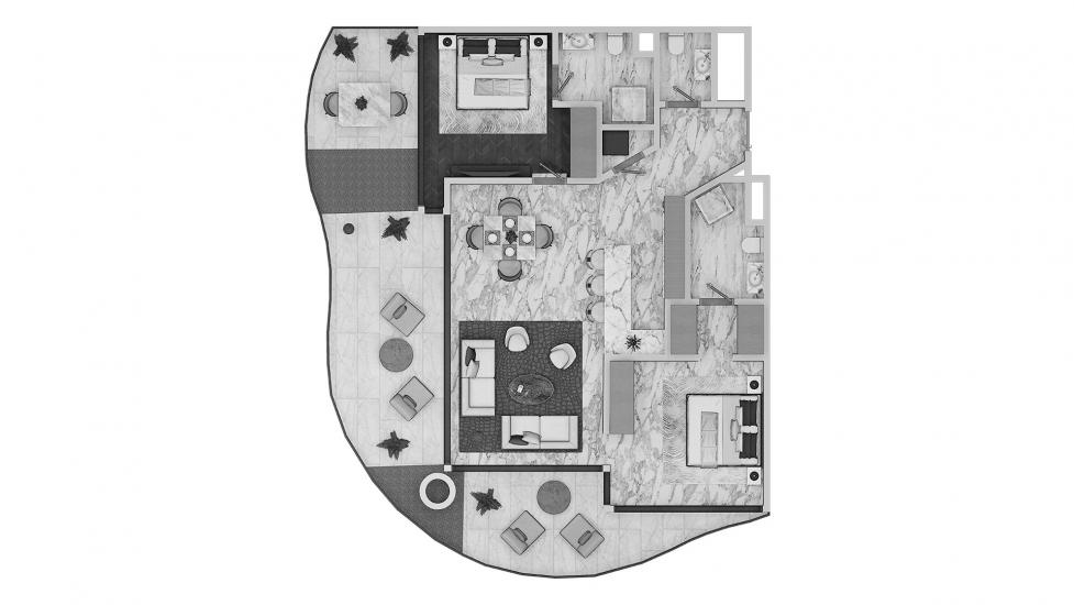 Планировка апартаментов «2br 136sqm v1» 2 спальни в ЖК DAMAC CHIC TOWER